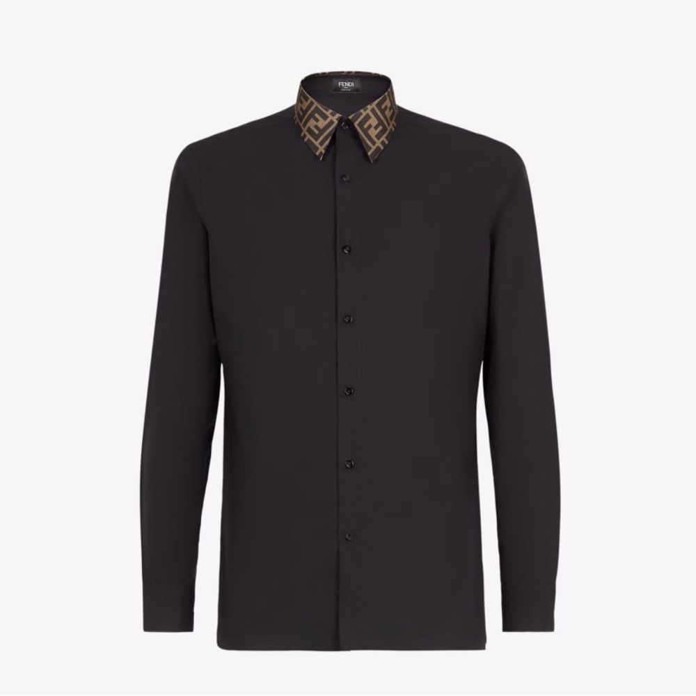 Fendi Dark Shirt with Patterned Collar